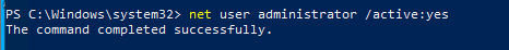 net / Active User Administrator: Да - включить администратора, встроенного в Windows 10