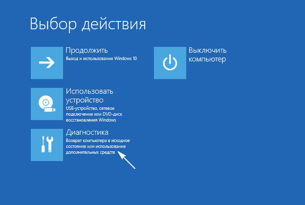 Выберите действие - Диагностика