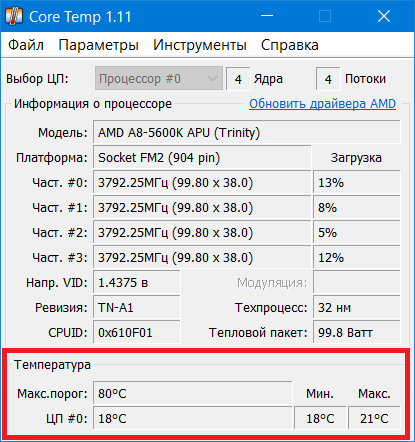 Температура ядра процессора