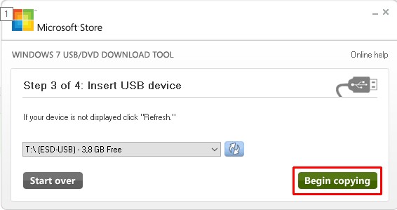 Вставьте USB-устройство в инструмент загрузки USB / DVD