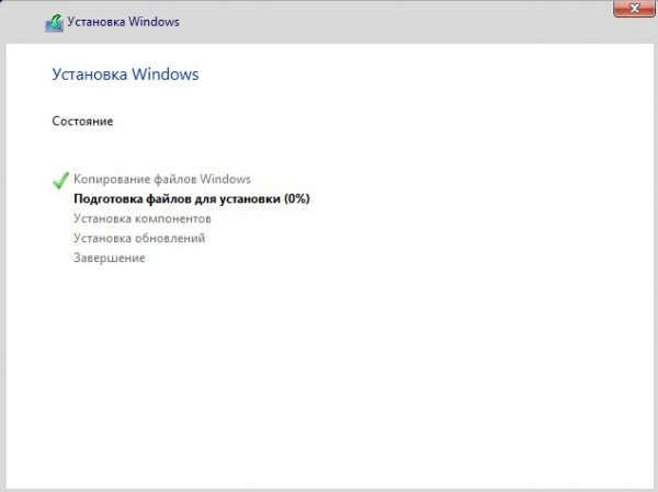 Ход установки Windows 10