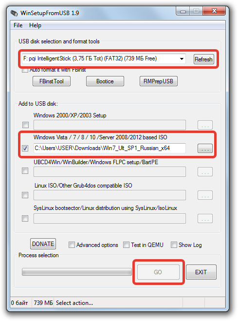 Настройка WinSetupFromUSB для создания загрузочной флешки Windows 7