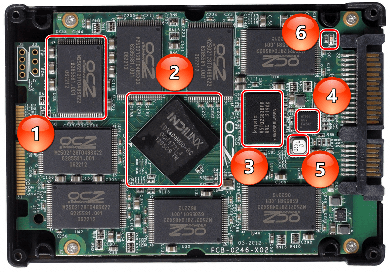 Плата OCZ Vertex 4 SSD и основные элементы