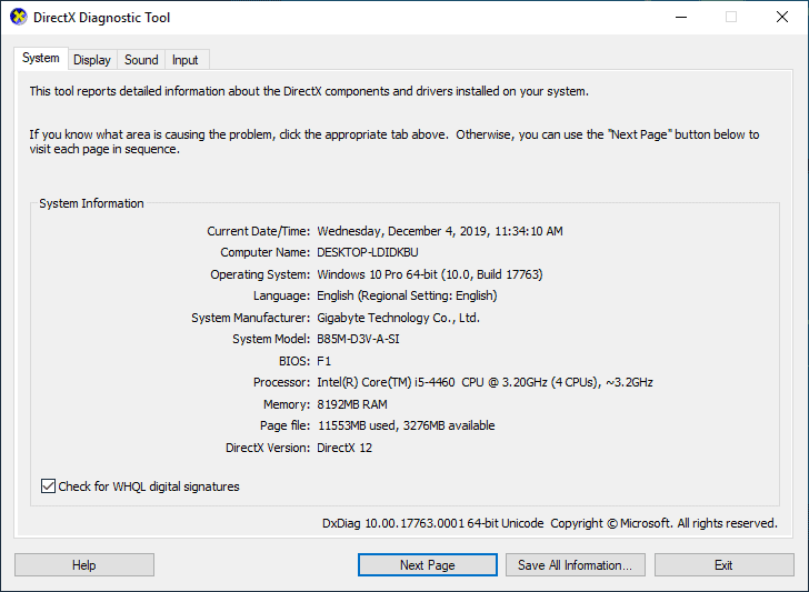 Запустите средство диагностики DirectX